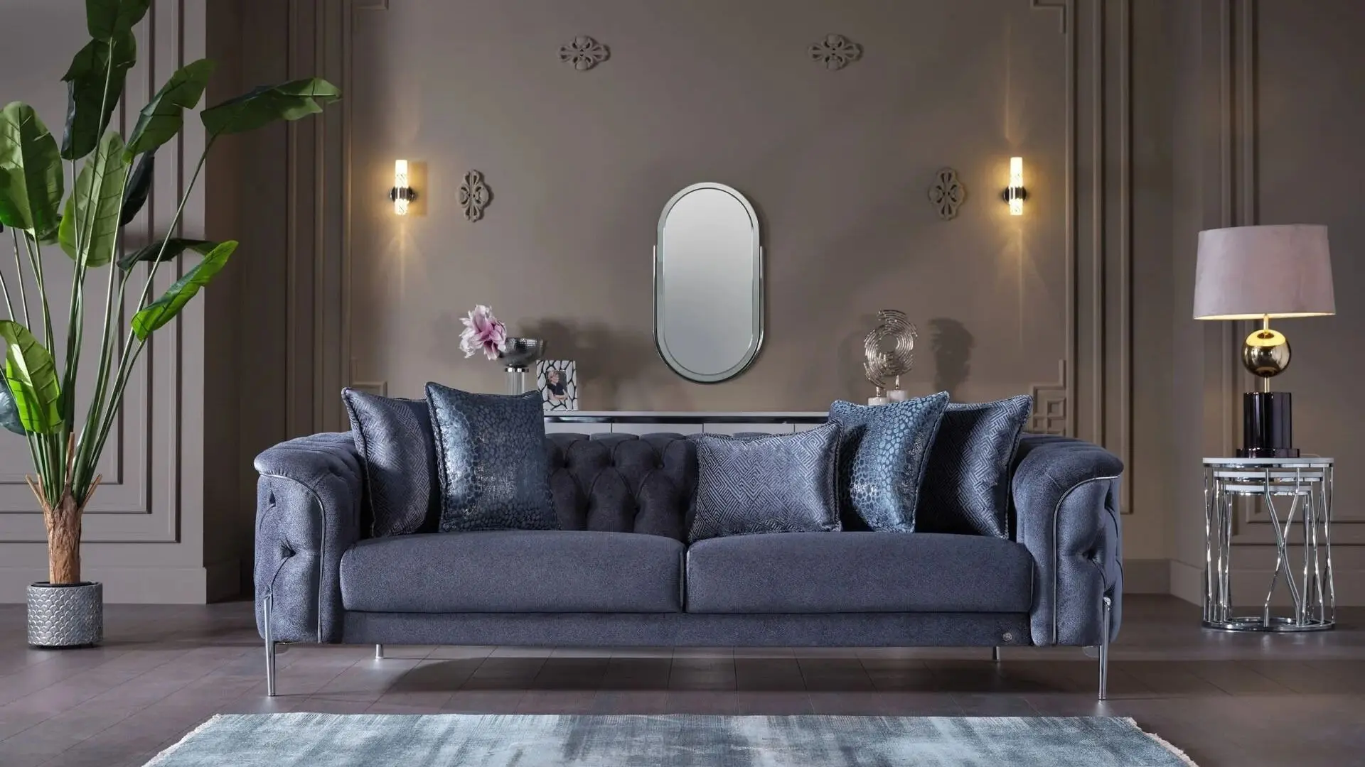 Mondi Home Dolce Gümüş Yataklı Üçlü Koltuk Mavi