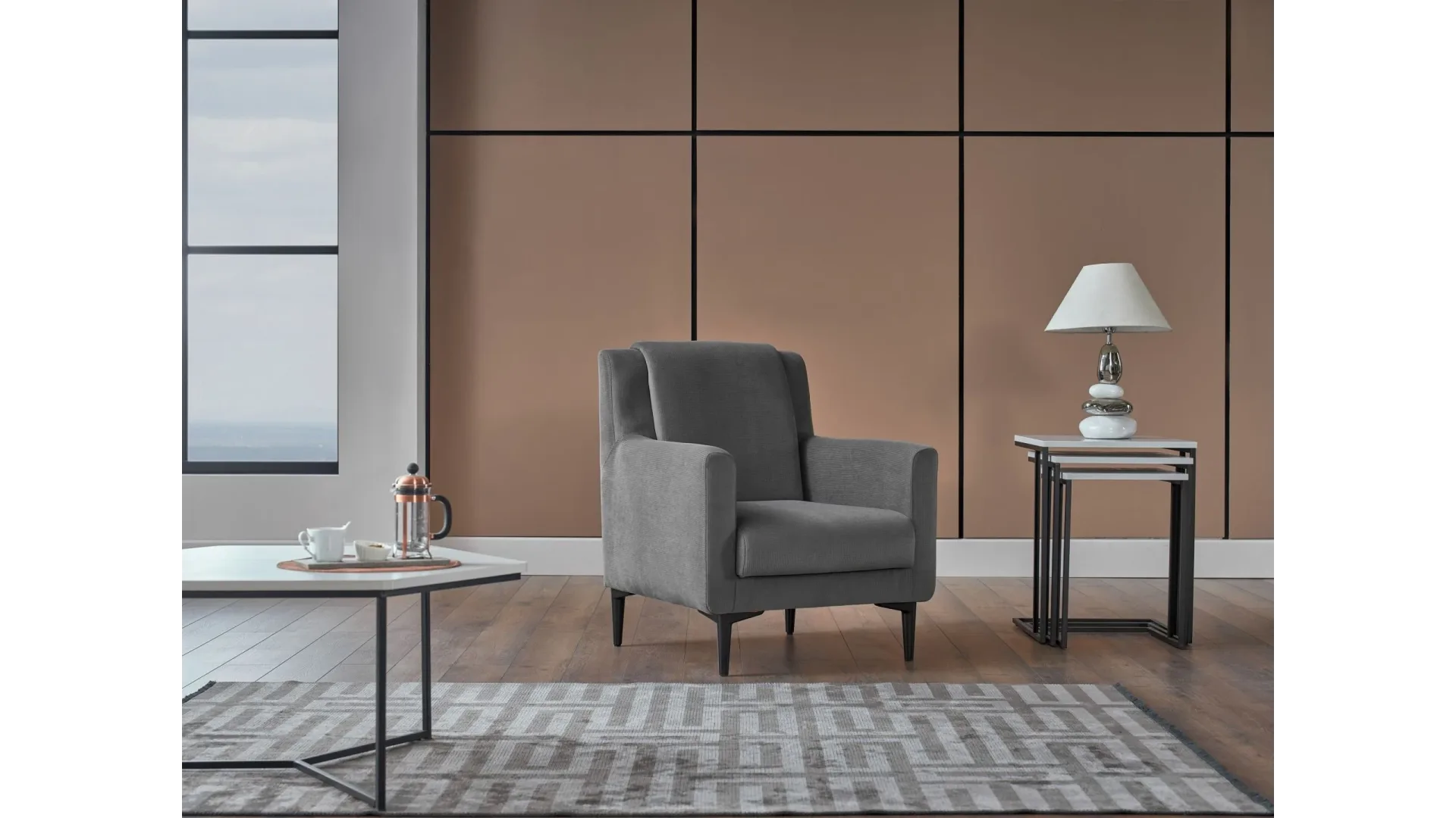 Mondi Home Eva Berjer Antrasit Tekli Koltuk